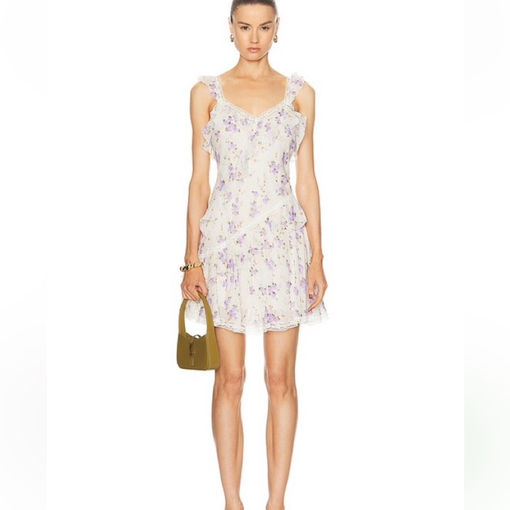 Loveshackfancy Serima Floral Ruffle Mini Dress in White and Lavender